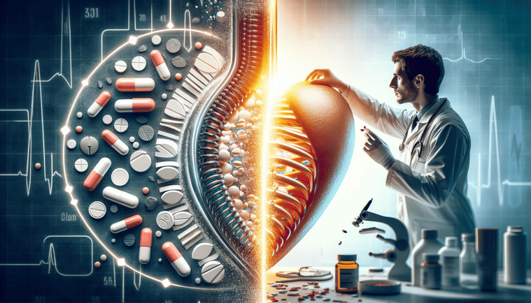 Mokslinis vaizdas apie žarnyno sveikatą, bakterijas ir gydytoją, tiriantį žarnyno mikroflorą laboratorijoje, siekiant gerinti virškinimo ir bendrą sveikatą.