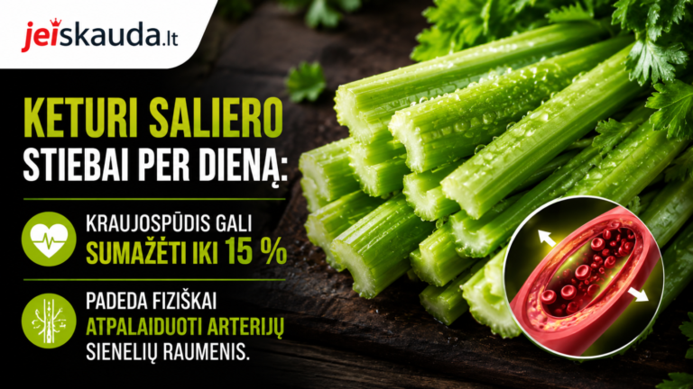 Keturi saliero stiebai per dieną: kraujospūdis gali sumažėti iki 15 %, padeda fiziškai atpalaiduoti arterijų sienelių raumenis.