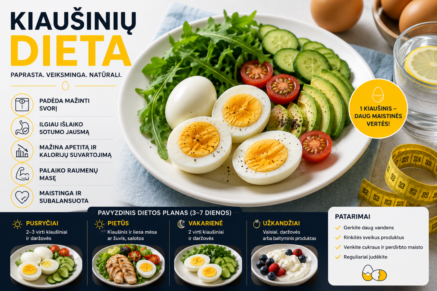 Kiaušinių dieta – meniu kiekvienai dienai. Mokslinis pagrindas.