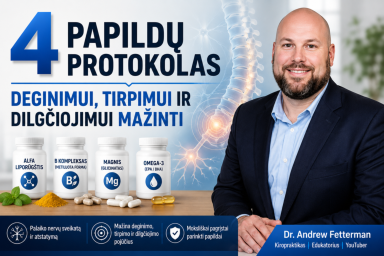 Nervų sistemos pažeidimai ir neuropatija: 4 papildų protokolas deginimui, tirpimui ir dilgčiojimui mažinti 10 Nervų sistemos pažeidimai ir neuropatija: 4 papildų protokolas deginimui, tirpimui ir dilgčiojimui mažinti