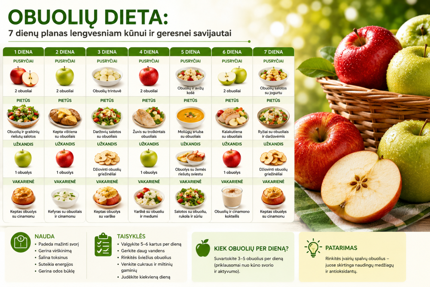 Obuolių dieta: meniu kievienai dienai. Mokslinis pagrindas
