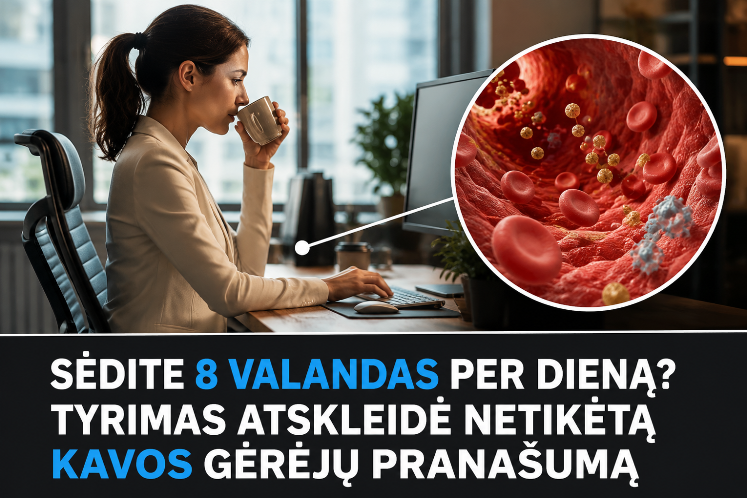 Sėdite 8 valandas per dieną? Tyrimas atskleidė netikėtą kavos gėrėjų pranašumą