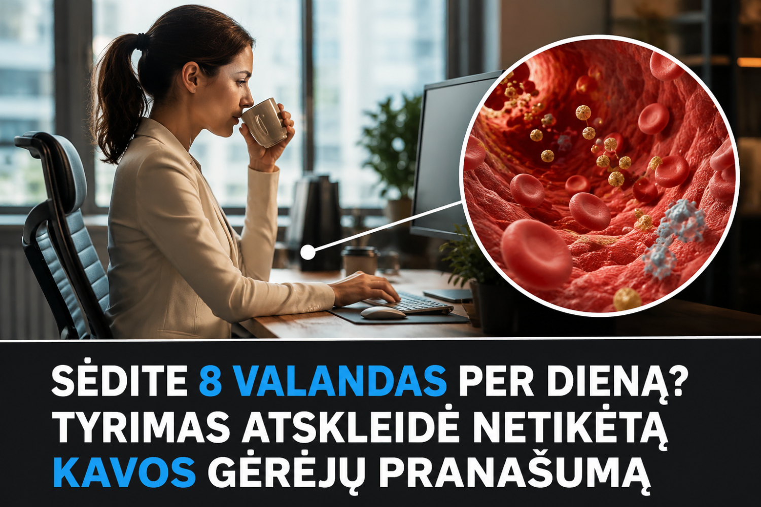 Sėdite 8 valandas per dieną? Tyrimas atskleidė netikėtą kavos gėrėjų pranašumą
