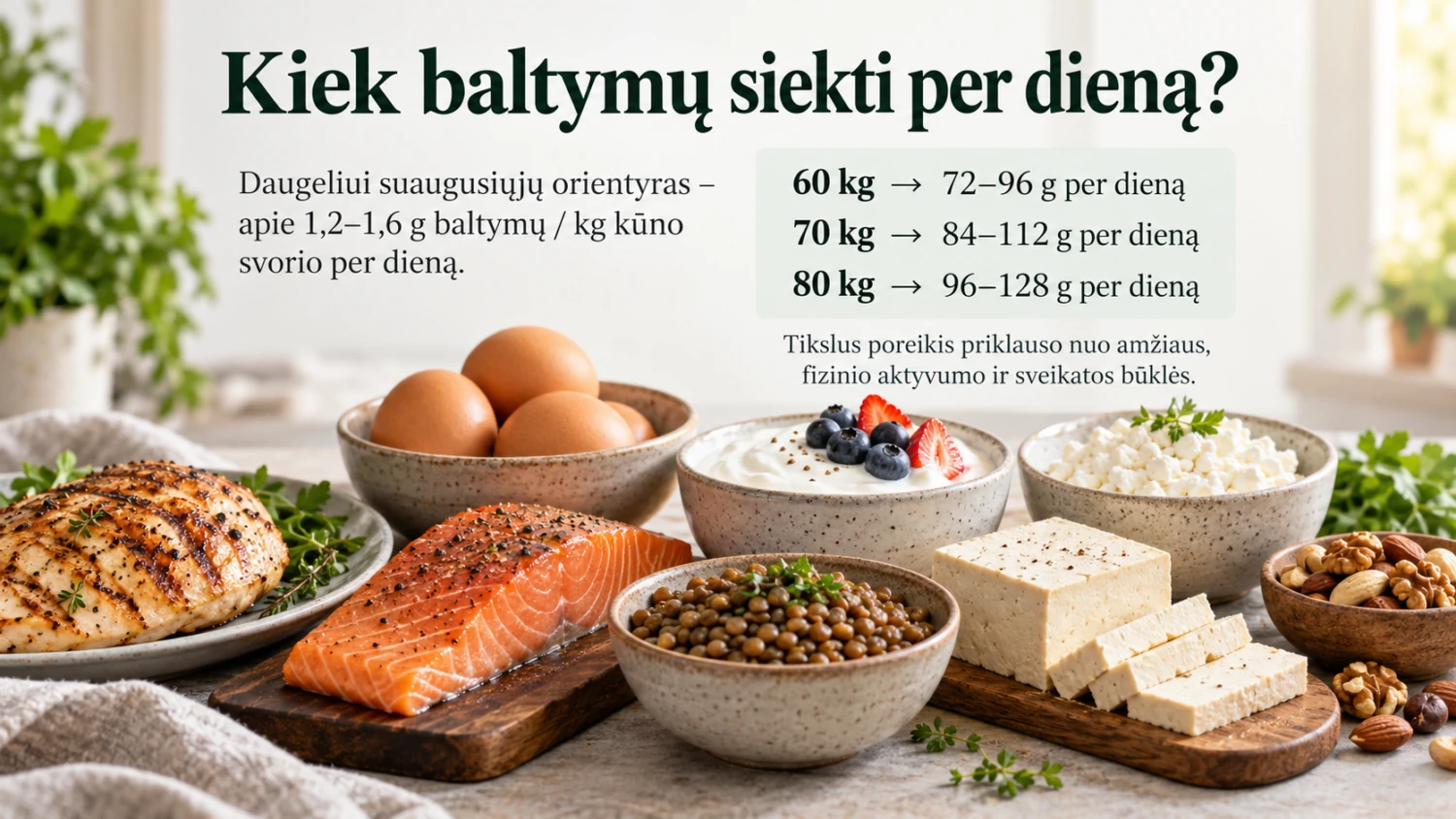 Kiek baltymų reikia kasdien? Atsakymas priklauso ne tik nuo amžiaus